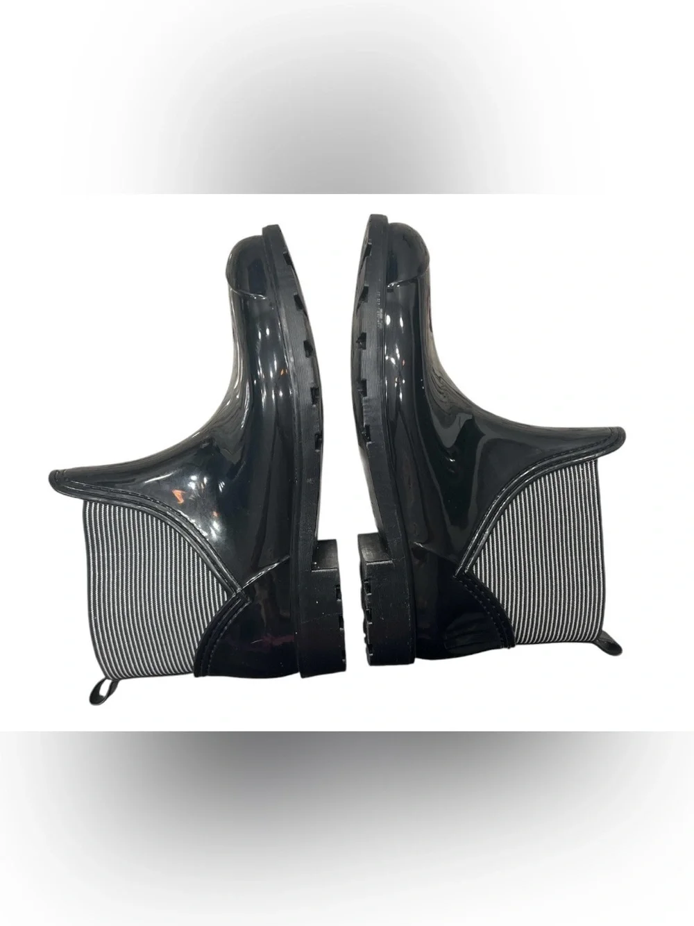Charter Club Black Gloss Chelsea Rain Ankle Boots with Striped Elastic